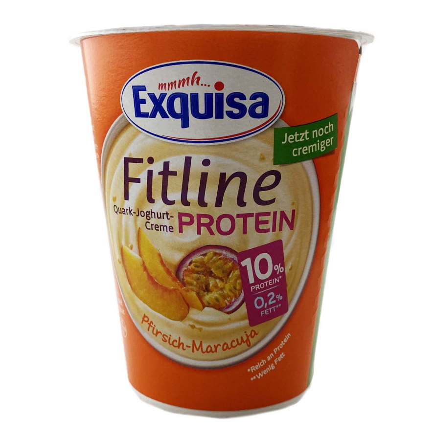 Exquisa Fitline Quark Joghurt Creme Protein Pfirsich Maracuja 400g