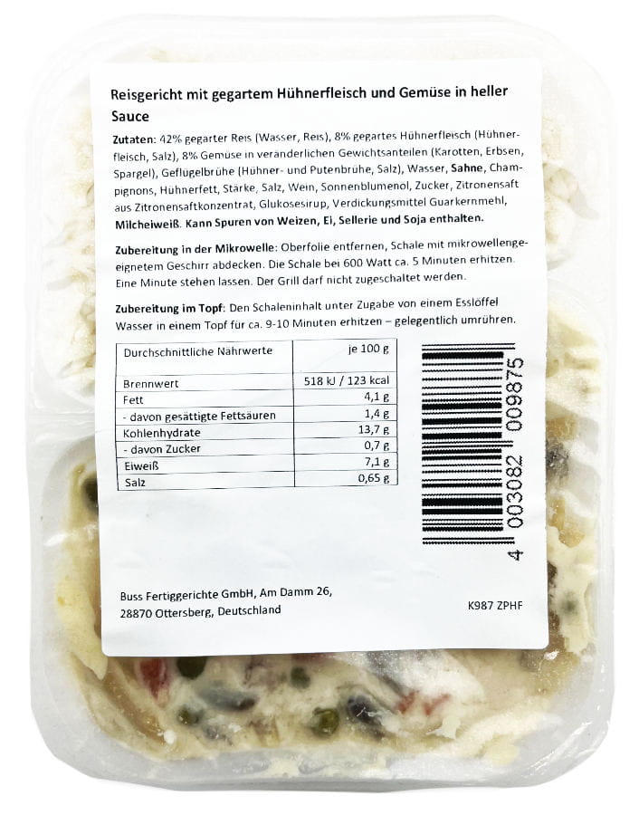 Reisgericht Hühnerfleisch Und Gemüse In Heller Sauce 400g