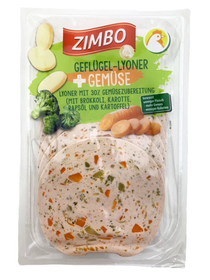 Zimbo Geflügel Lyoner mit Brokkoli Karotte und Kartoffel 100g