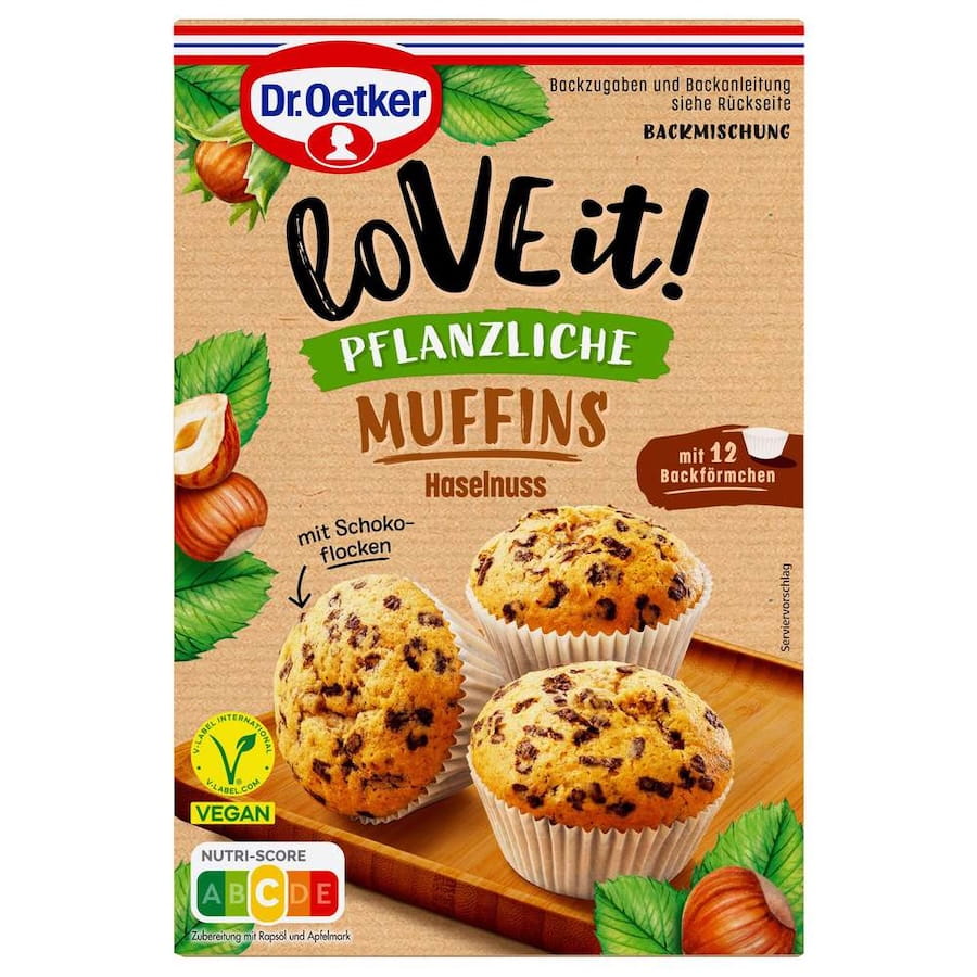 Dr. Oetker® Pflanzliche Muffins Haselnuss mit Schokoflocken 435g 