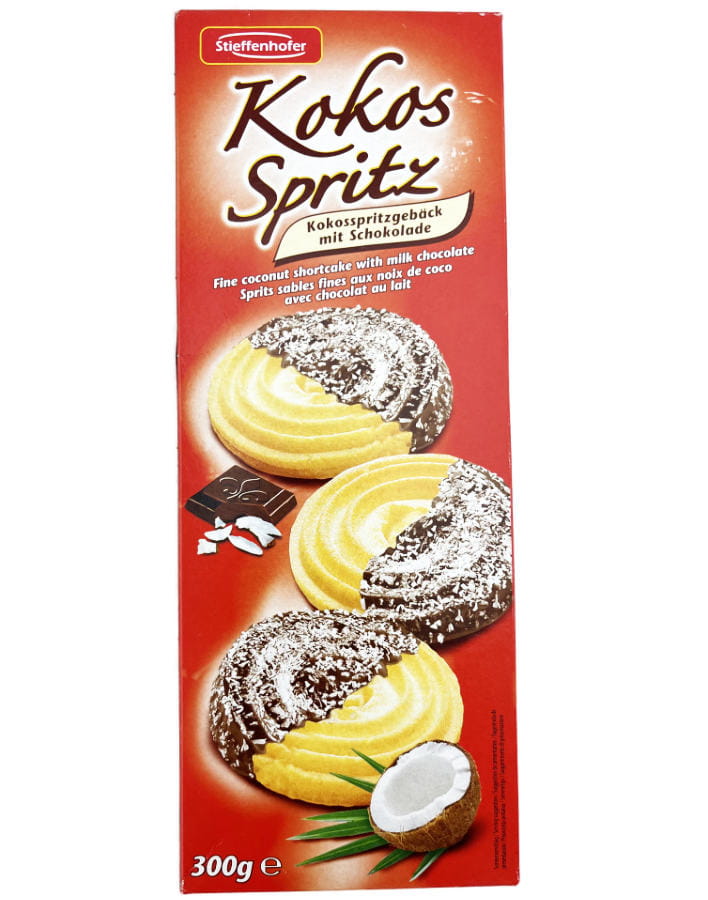 Kokosspritzgebäck Mit Schokolade 300g