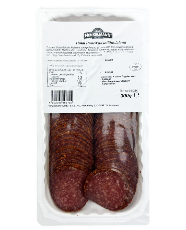 Halal Paprika Geflügelsalami In Scheiben 300g