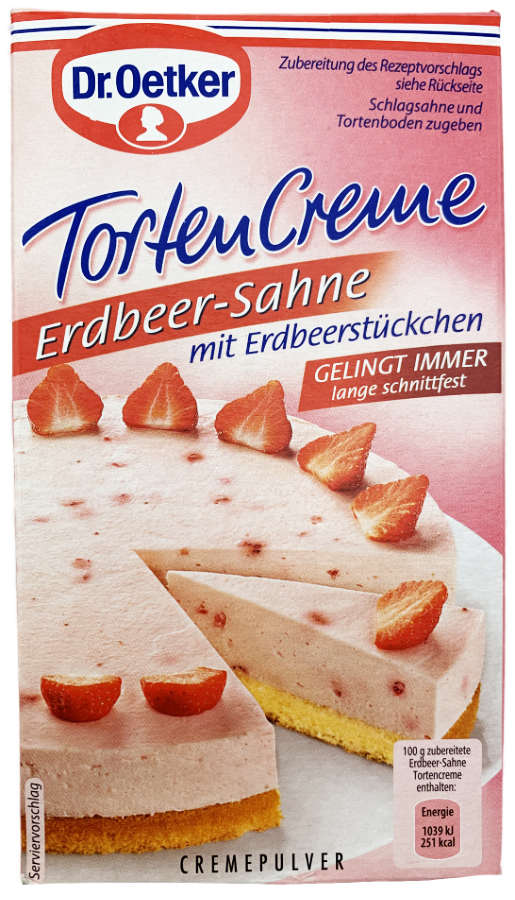Dr. Oetker Tortencreme Erdbeer Sahne mit Erdbeerstückchen 100g
