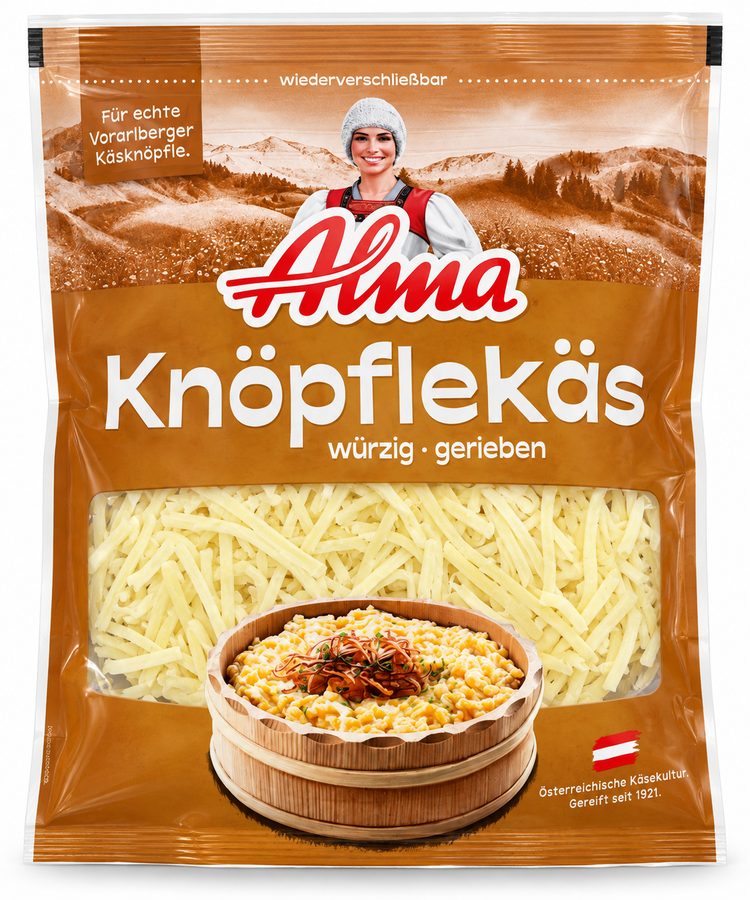 Alma Knöpflekäs würzig gerieben 200g