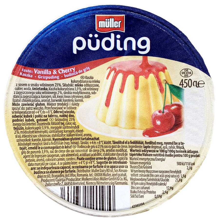 Müller XXL Vanille Pudding mit Kirschsoße 450g