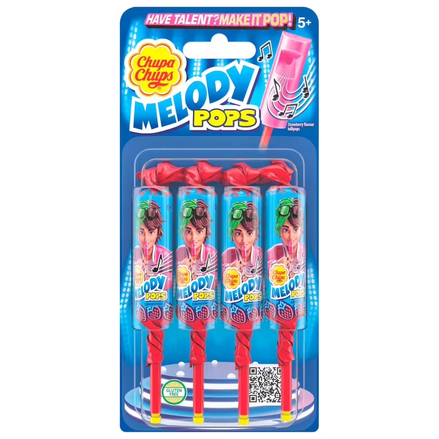 Chupa Chups Melody Pops mit Flöte und Erdbeergeschmack 4er 60g 