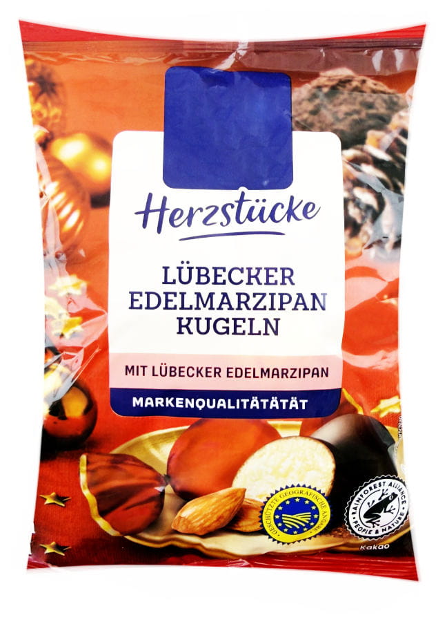Lübecker Herzstücke Edelmarzipan Kugeln 13 Stück 100g  