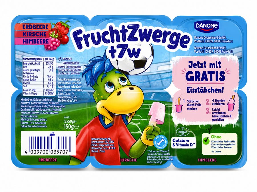 Danone Frucht Zwerge 6er Erdbeere Kirsche Himbeere 300g