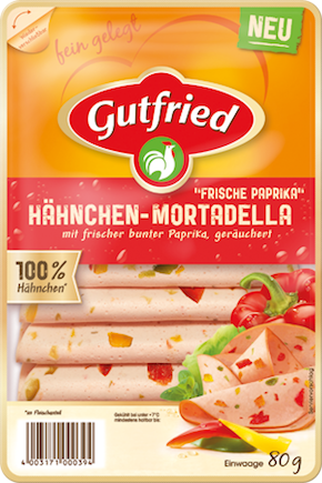 Gutfried Geflügel Mortadella mit Paprika Buffet 80g Aufschnitt