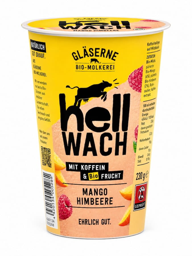 hellwach Schüttelmilch mit Koffein Mango Himbeere 230ml