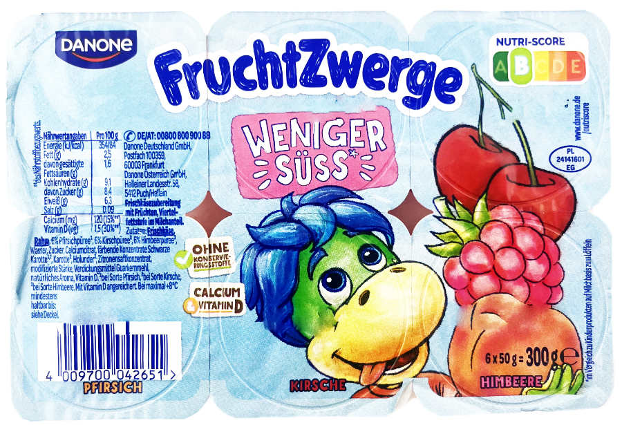 Danone Frucht Zwerge Weniger Süss  Erdbeere Kirsche Himbeere 6er 300g