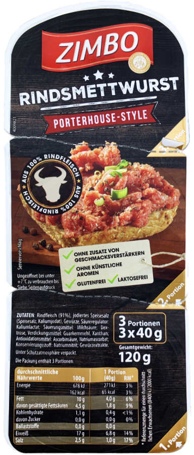 Rindsmettwurst Porterhouse Style 120g