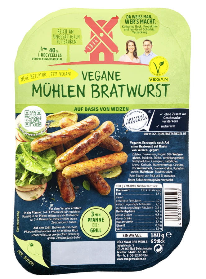 Rügenwalder Vegane Mühlen Bratwurst 180g