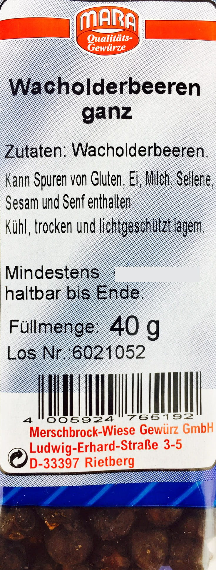 Wacholderbeeren Gewürz ganz 40g