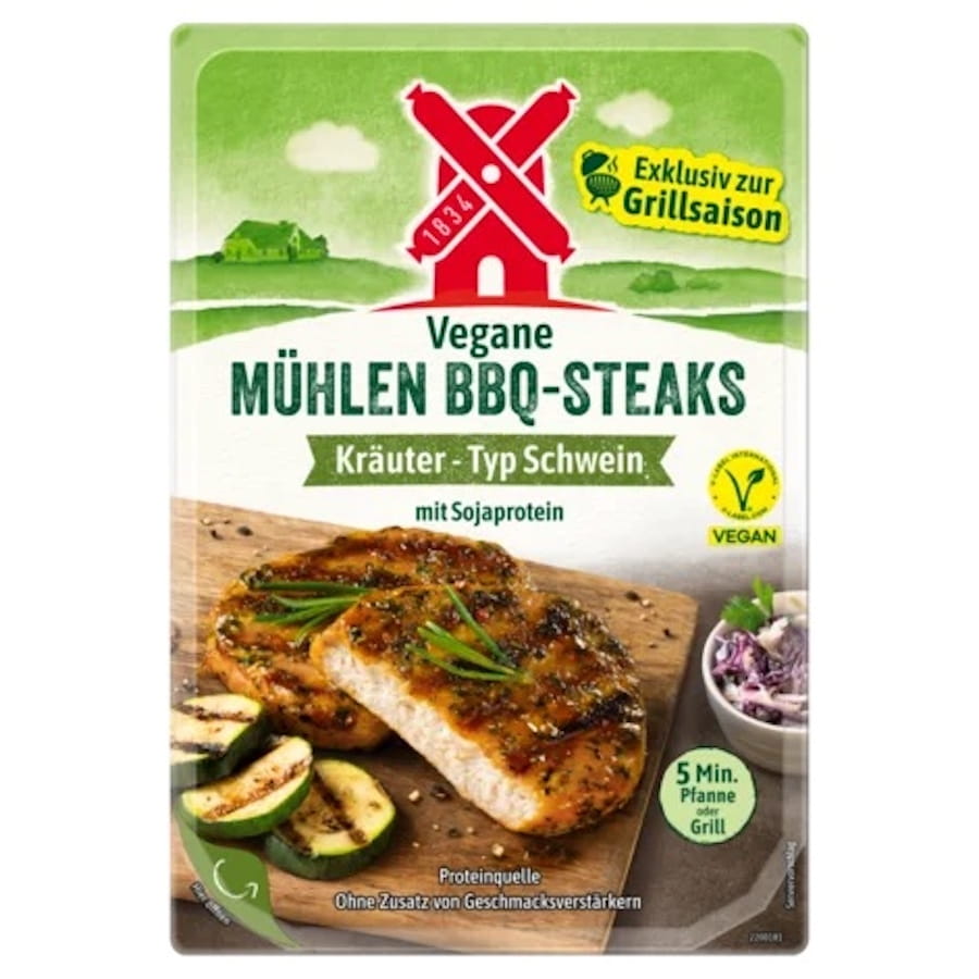 Rügenwalder Vegane Mühlen BBQ Steaks Kräuter Typ Schwein 170g  