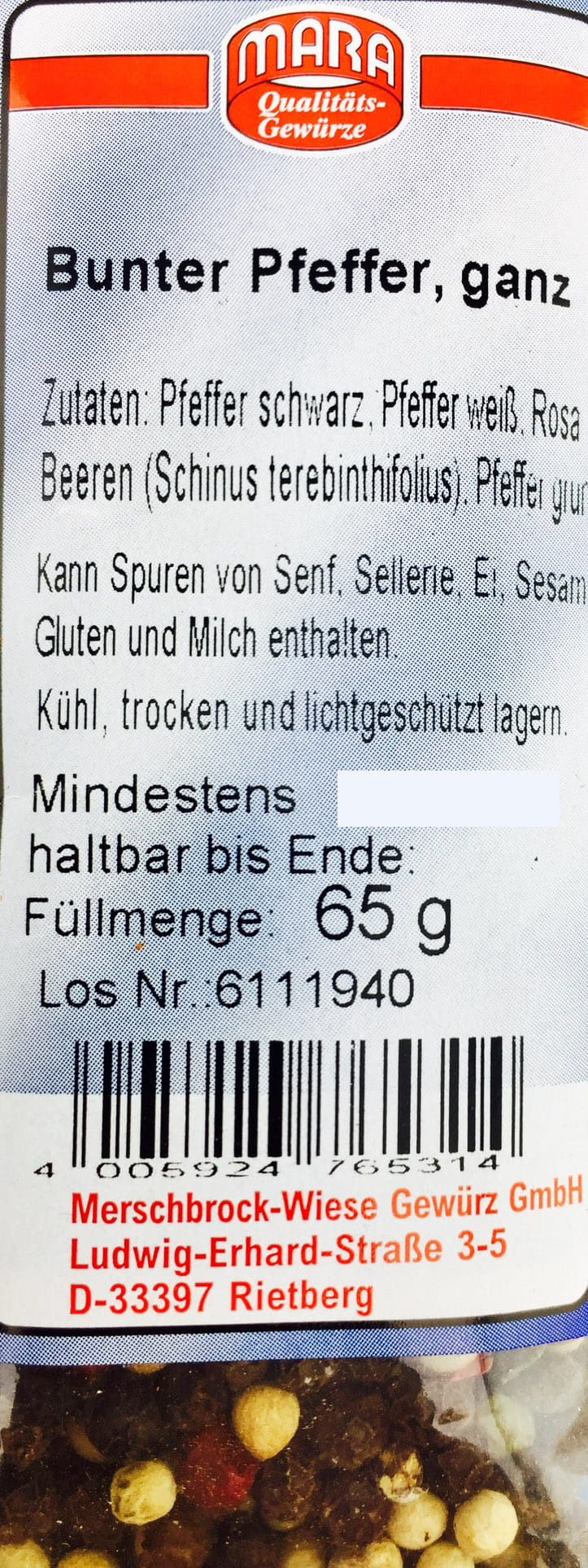 Bunter Pfeffer ganz 65g