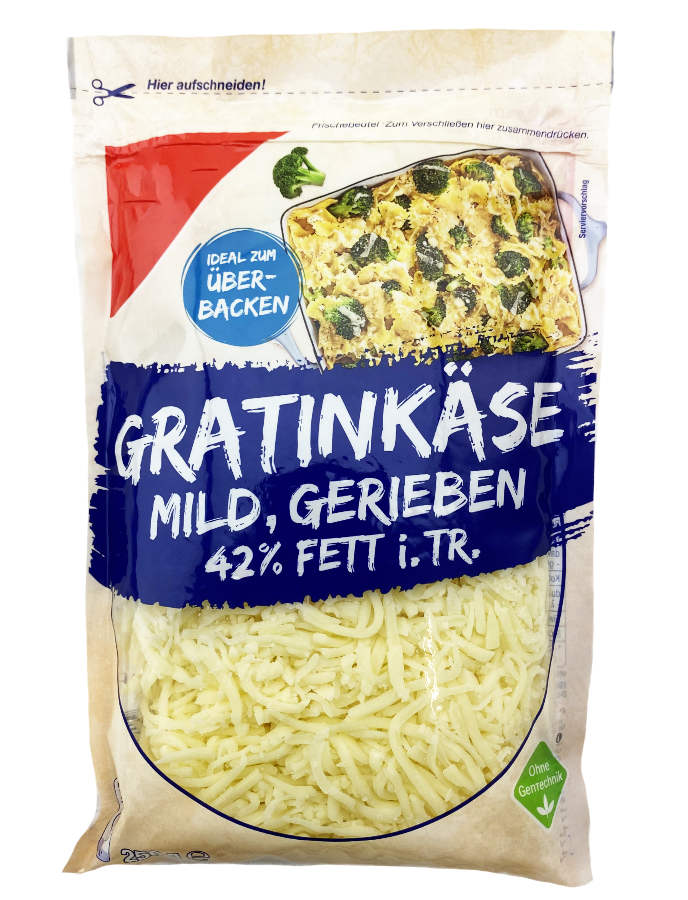 Geriebener Gratinkäse mild 250g