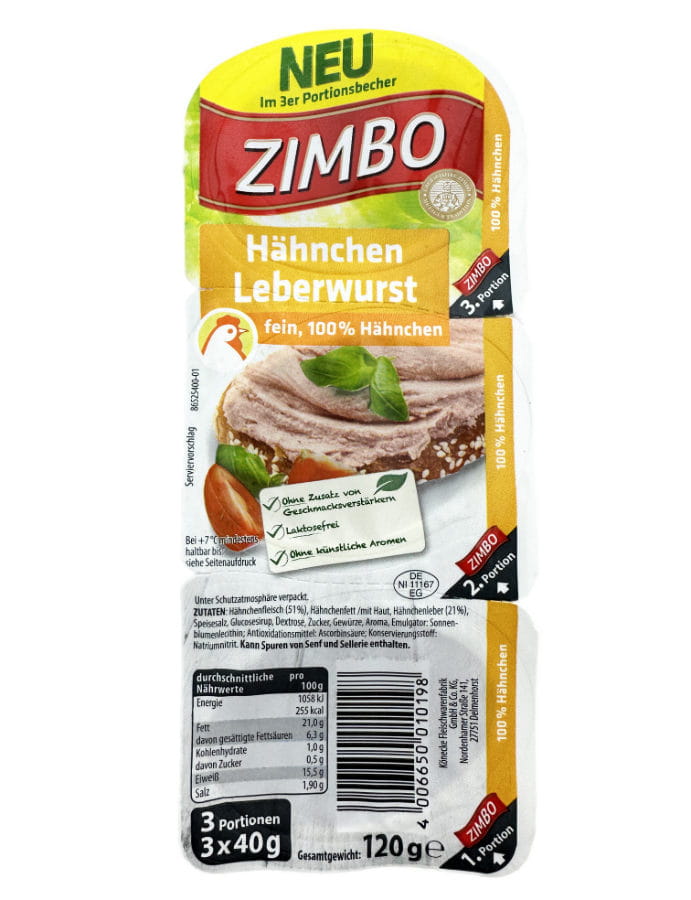 Zimbo Hähnchen Leberwurst fein 3er 120g