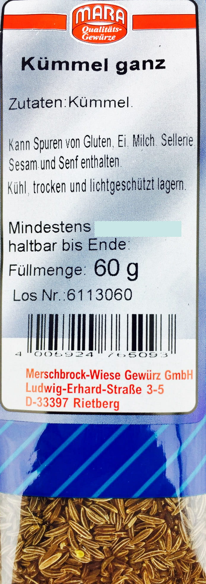 Kümmel Gewürz ganz 60g