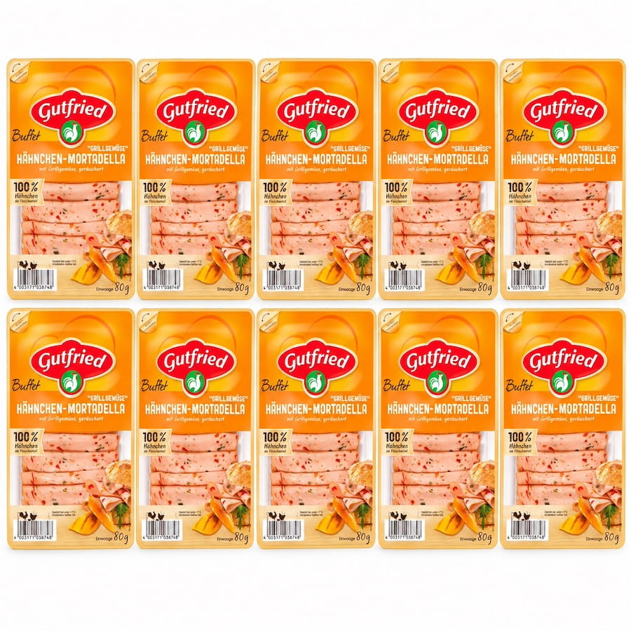10x Gutfried Hähnchen Mortadella mit Grillgemüse 80g 