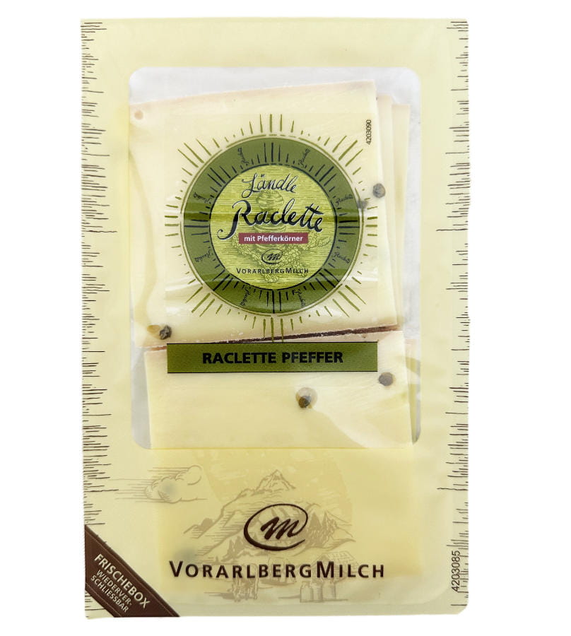 Österreichischer Raclette Käse Mit Pfeffer In Scheiben 250g