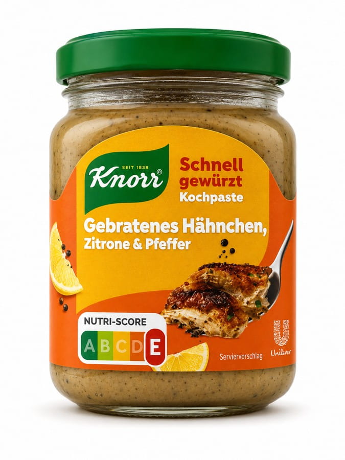 Kochpaste gebratenes Hühnchen, Zitrone und Pfeffer im Glas 165g