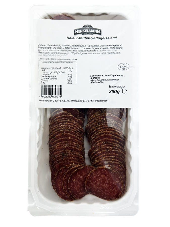 Halal Kräuter Geflügelsalami In Scheiben 300g