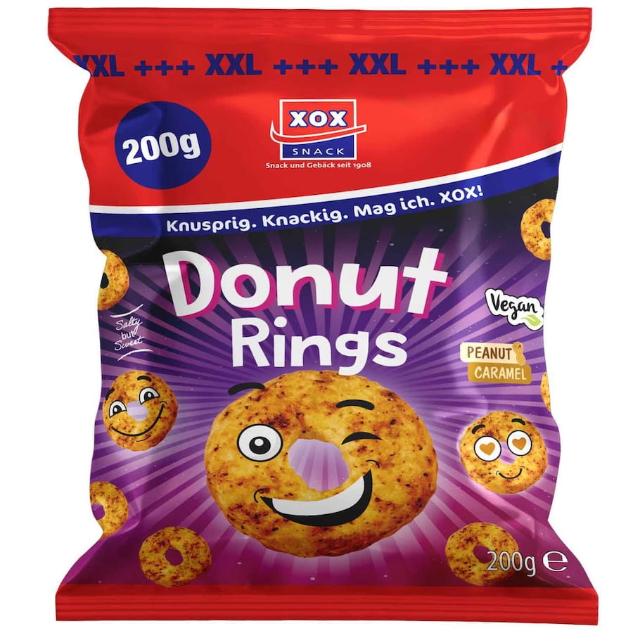 XOX Donut Rings Erdnuss Karamell Sonderedition XL 200g XOX Donut Rings Erdnuss Karamell Sonderedition XL 200g