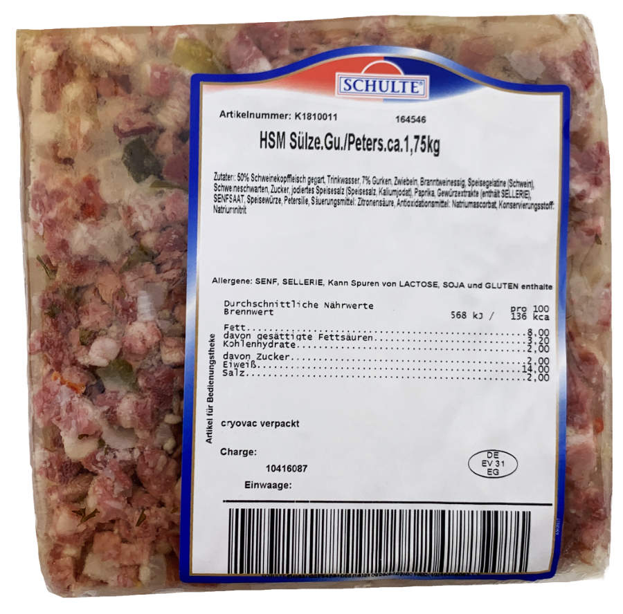 Schulte feine Hausmacher Sülze mit Petersilie im Stück ca 1500g