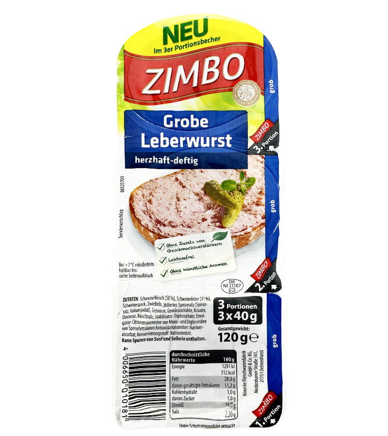 Zimbo Grobe Leberwurst Portionen 3er 120g