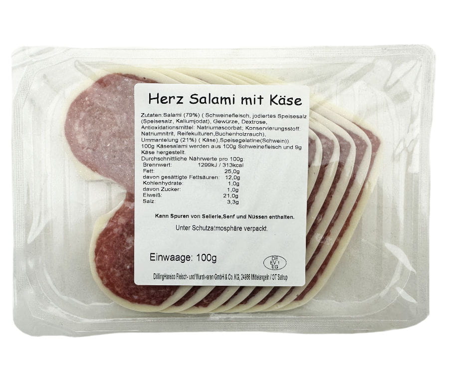 Herzsalami Mit Käse In Scheiben 100g