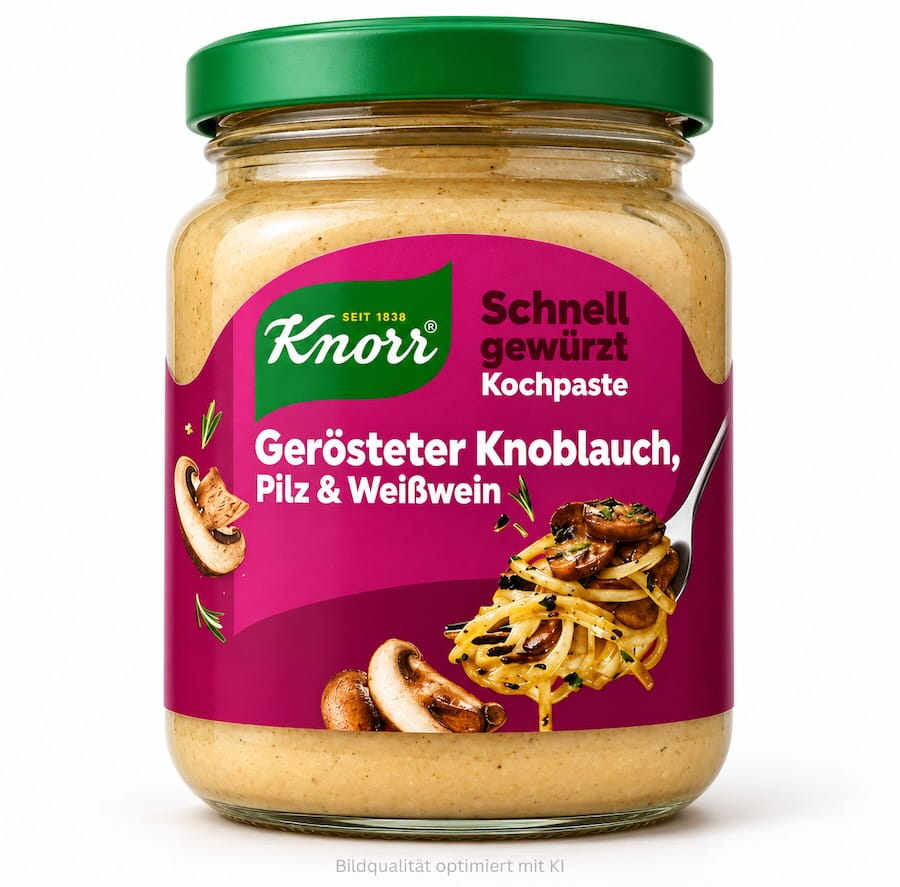 Kochpaste gerösteter Knoblauch Pilz und Weißwein im Glas 165g