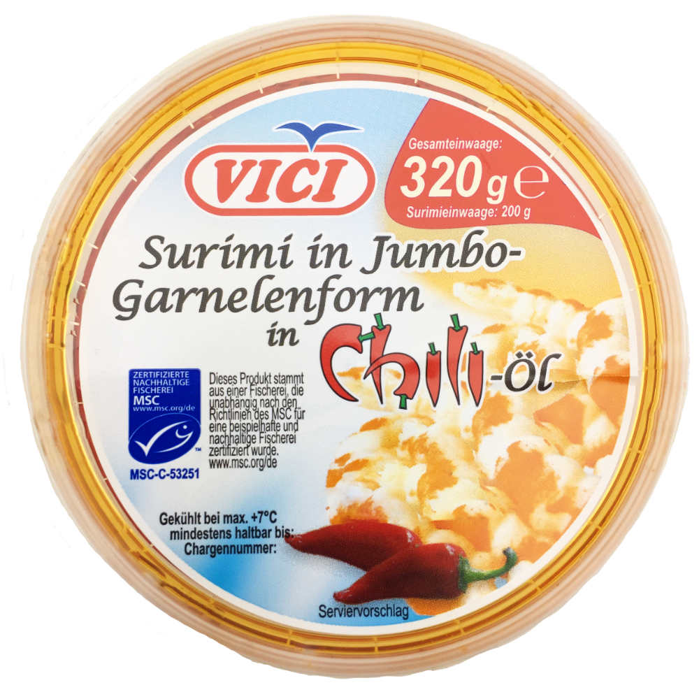 Surimi in Jumbo Garnelenform in Chili Öl 200g