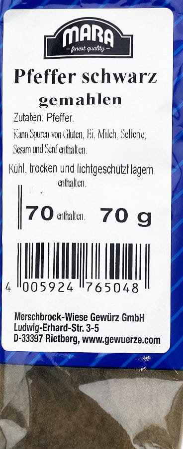Pfeffer schwarz gemahlen 70g