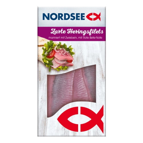 Nordsee Zarte Heringsfilets mariniert mit Zwiebeln mit Rote Beete Note 170g 