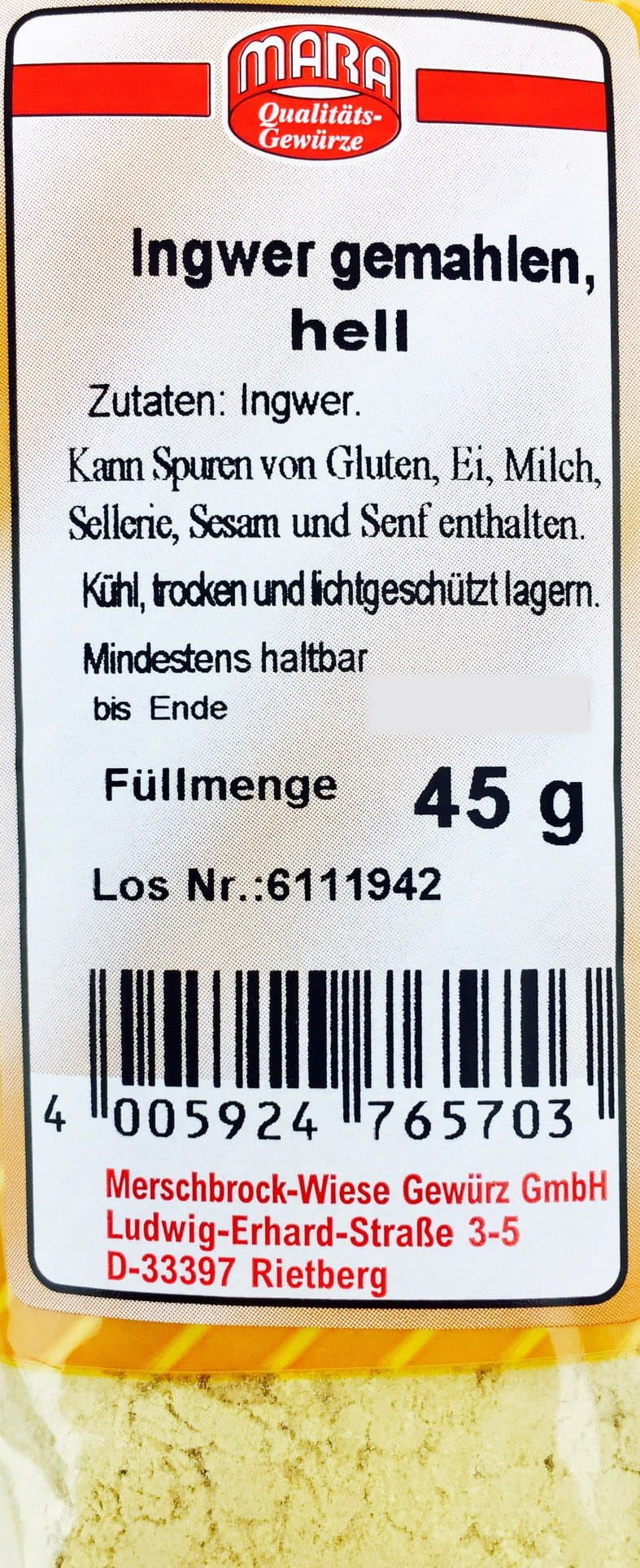 Ingwer gemahlen Hell 45g