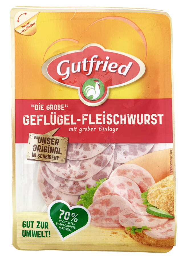 Gutfried Geflügel Fleischwurst Grob in Scheiben 80g